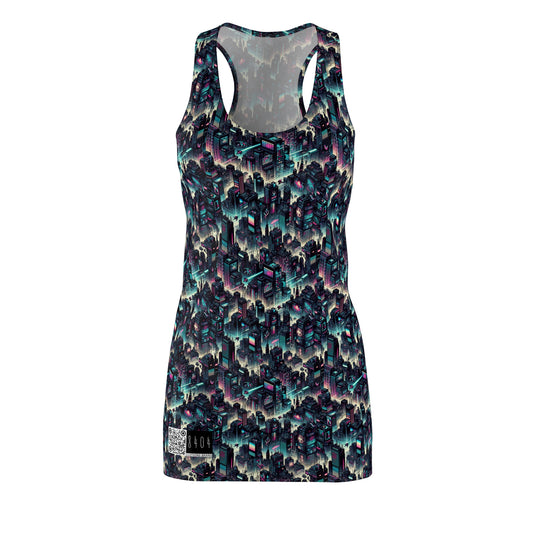 Digital Rebellion Tech-Inspired Streetwear Women's Cut & Sew Racerback Dress - 8404 Design-51