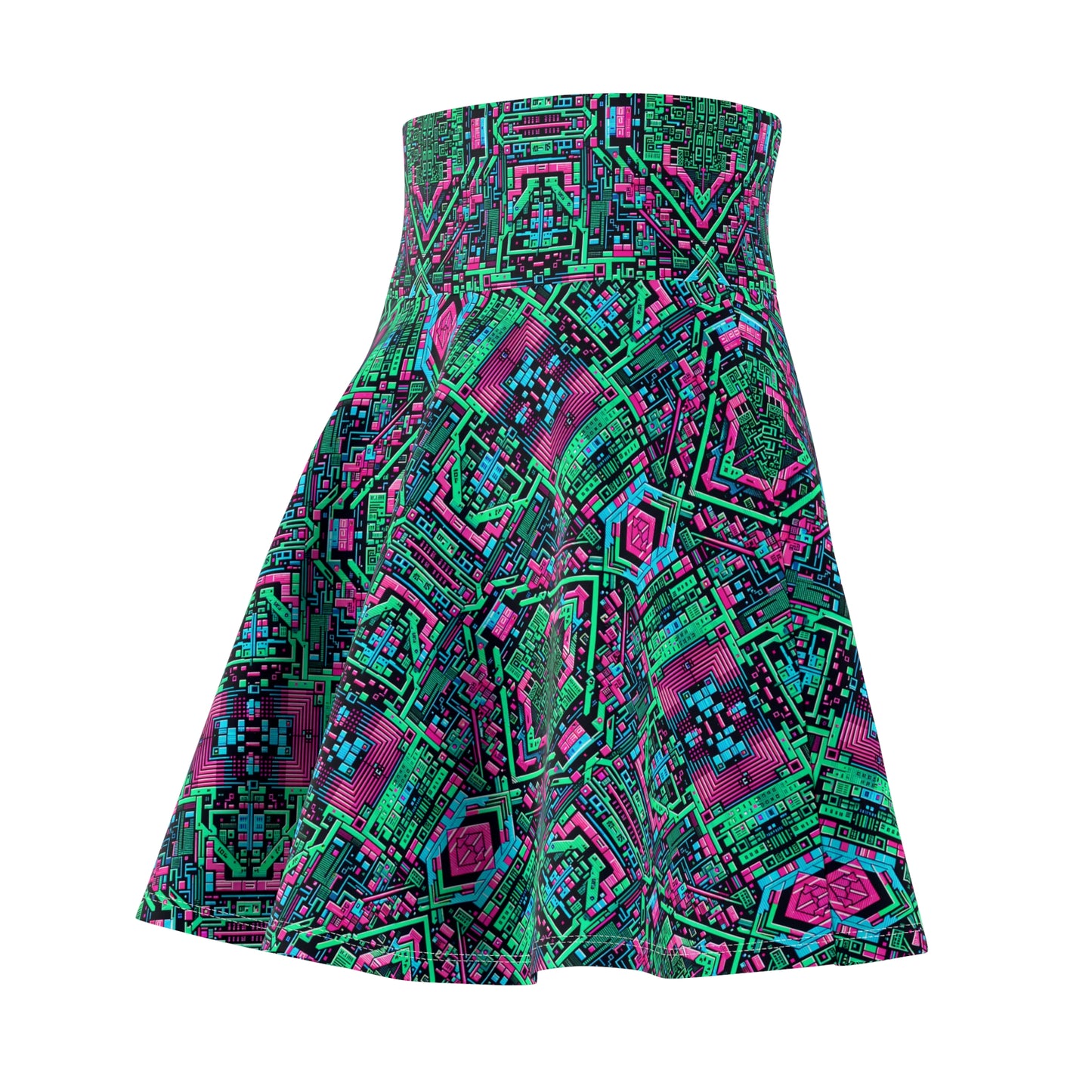 Digital Glitch Vibes Tech-Inspired Streetwear Women's Skater Skirt - 8404 Design-71