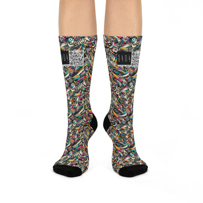 Urban Graffiti Fusion Eclectic Street Art Meets Modern Tech Culture Cushioned Crew Socks - 8404 Design-55