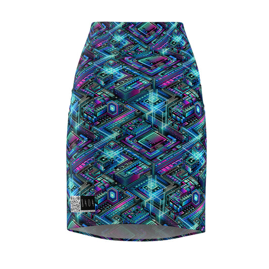 Digital Dreamland Futuristic Tech Aesthetic Women's Pencil Skirt - 8404 Design-42