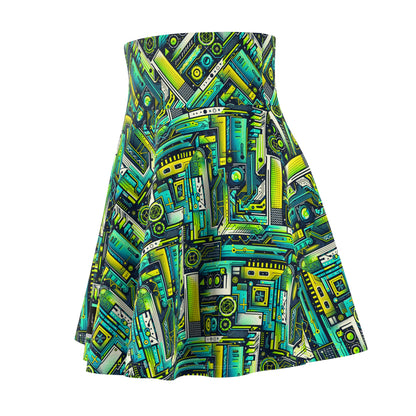 Tech-Infused Neon Tech-Forward Streetwear Women's Skater Skirt - 8404 Design-52