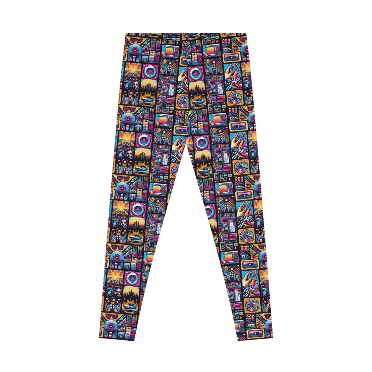 Digital Pop Culture Mashup Maximalist Pop Stretch Leggings - 8404 Design-52
