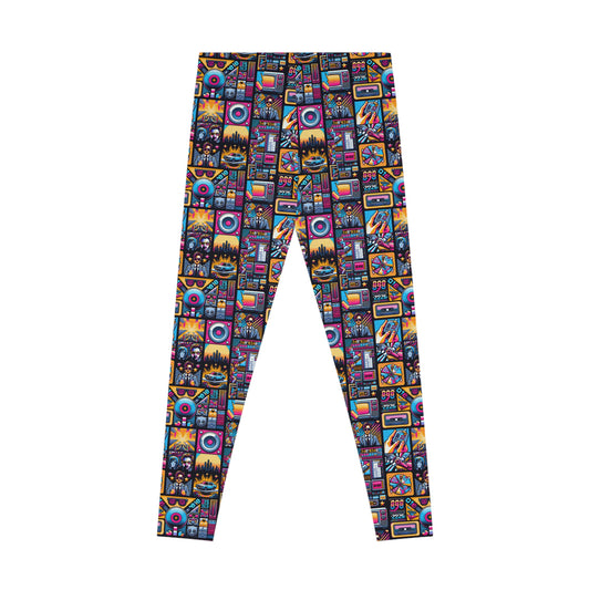 Digital Pop Culture Mashup Maximalist Pop Stretch Leggings - 8404 Design-52