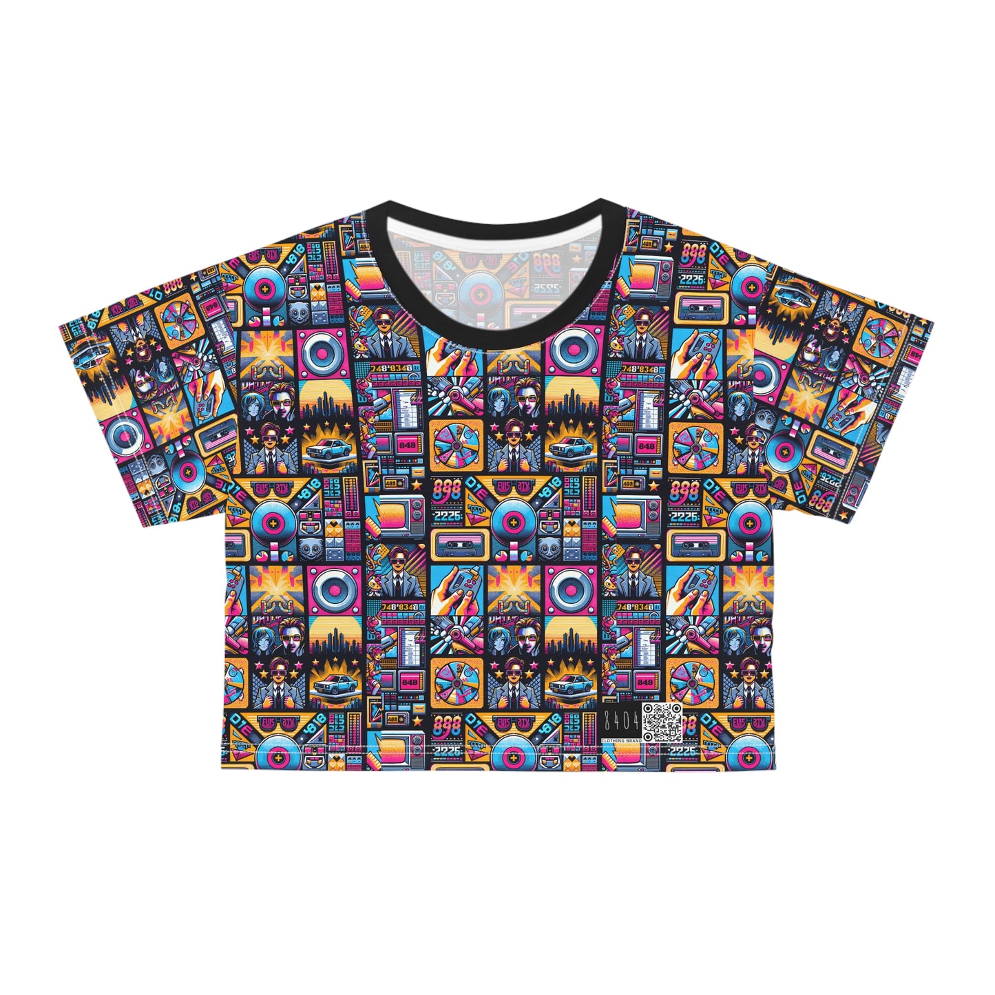 Digital Pop Culture Mashup Maximalist Pop Crop Tee - 8404 Design-52