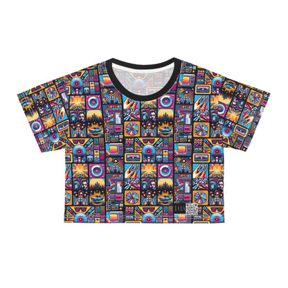 Digital Pop Culture Mashup Maximalist Pop Crop Tee - 8404 Design-52