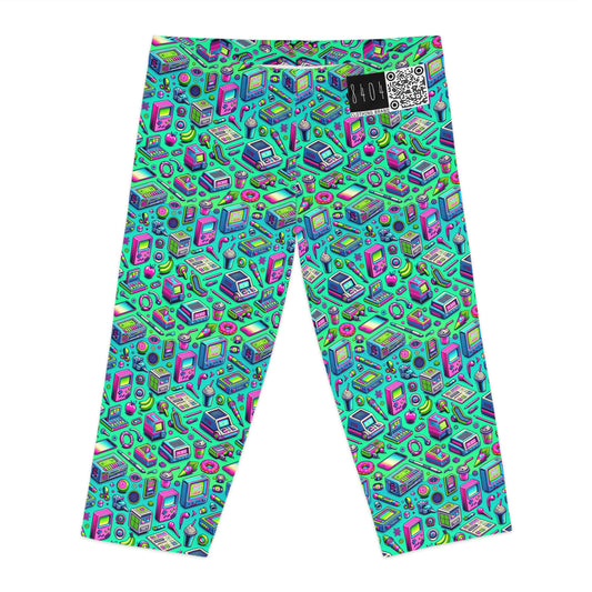Y2k Revival Nostalgic Futurism Women's Capri Leggings - 8404 Design-48