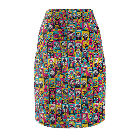 Neon Pop Playful Pop Culture Mashup Women's Pencil Skirt - 8404 Design-60