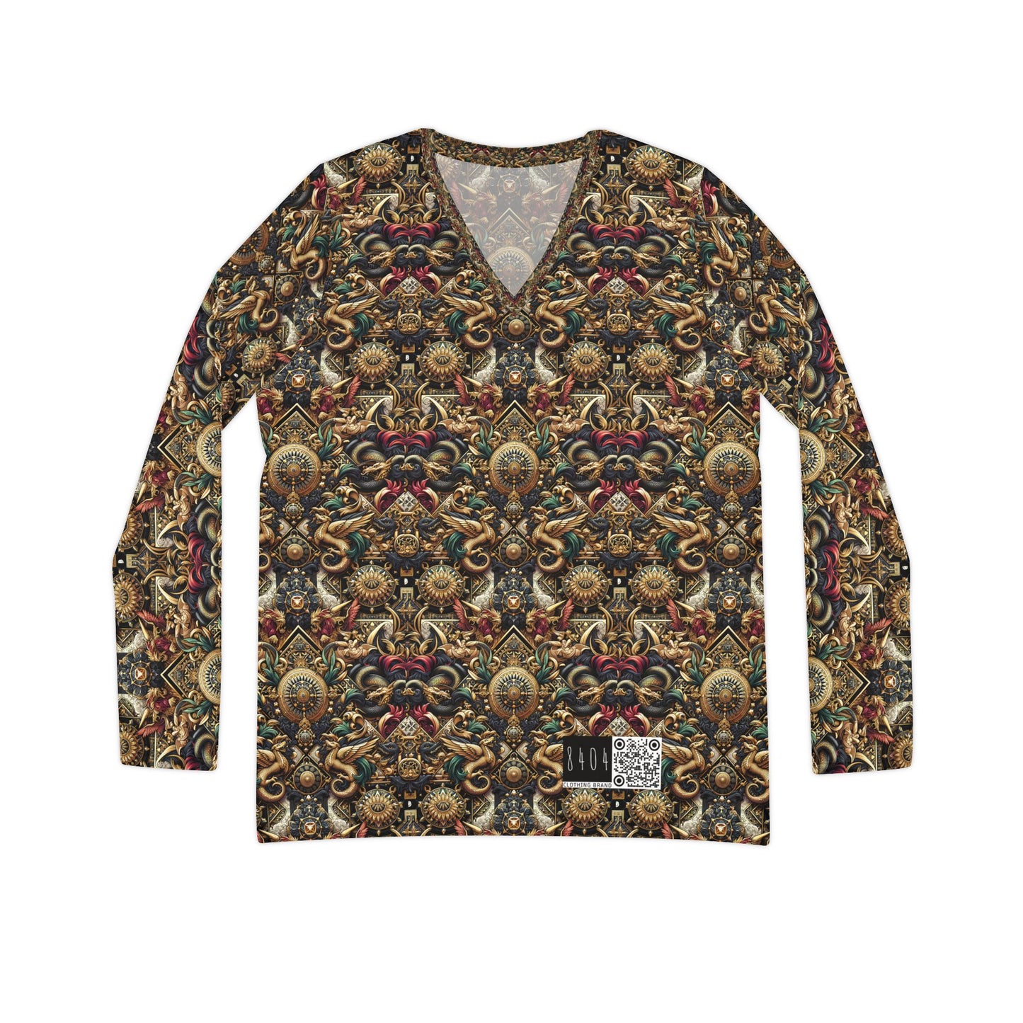 Digital Renaissance Luxurious Streetwear Inspired By Classical Art With a Modern Twist Women's Long Sleeve V-Neck Shirt - 8404 Design-76