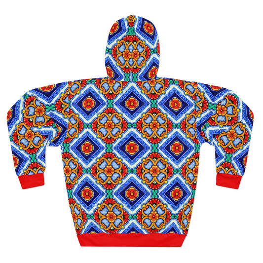 8404 Unisex Adult's "elegant Retro Mosaic" Fashion Pullover Hoodie in Red