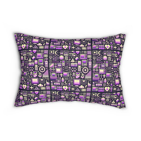 Digital Nostalgia Remix Modern Vintage Fusion Spun Polyester Lumbar Pillow - 8404 Design-54 B