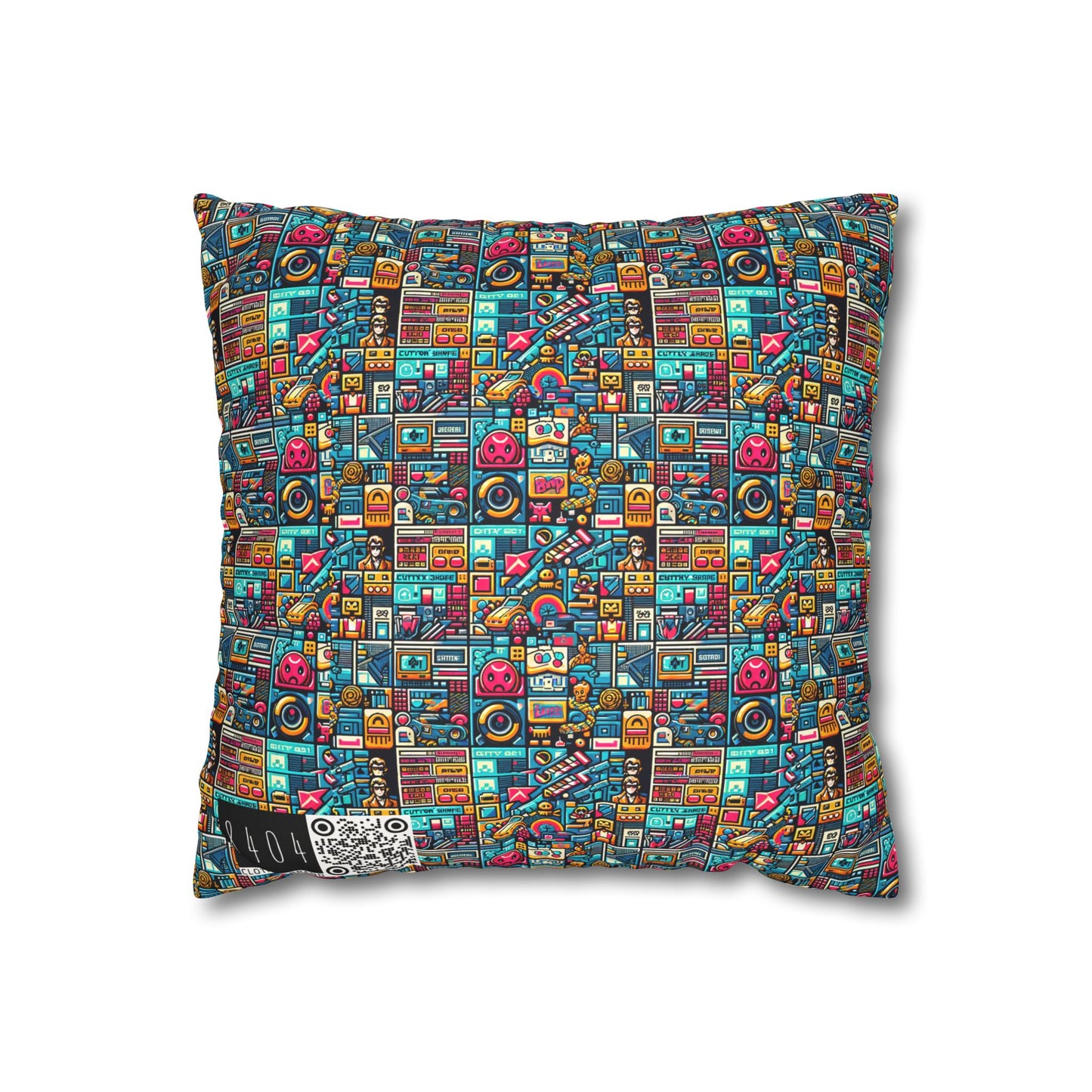 Digital Pop Culture Mashup Maximalist Pop Faux Suede Square Pillowcase - 8404 Design-47