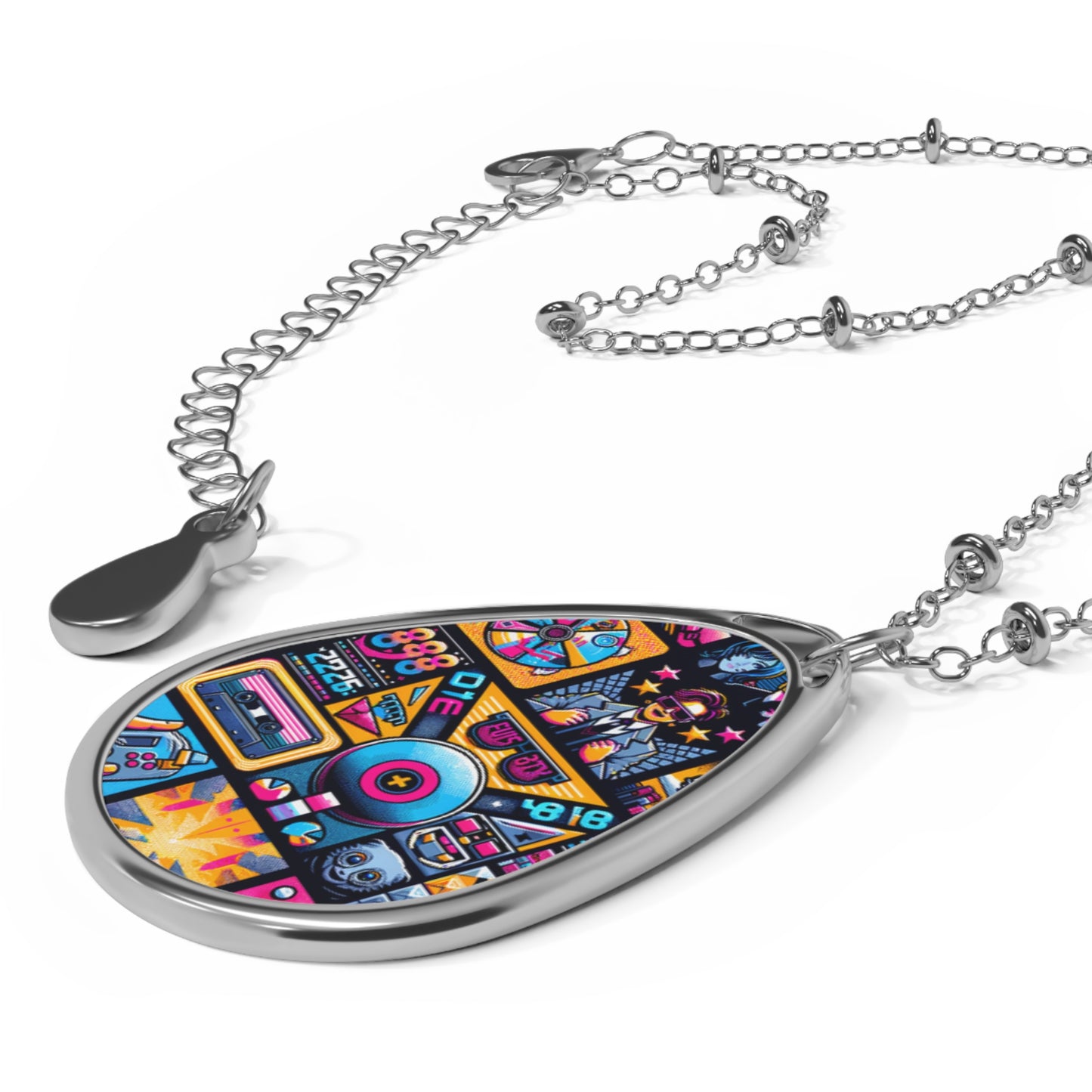 Digital Pop Culture Mashup Maximalist Pop Oval Necklace - 8404 Design-52