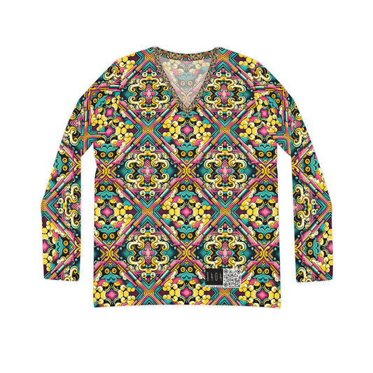 Neon Pop Art Revival Pop Culture Retro Women's Long Sleeve V-Neck Shirt - 8404 Design-59