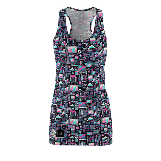 Digital Rebellion Youthful Streetwear with a Rebellious Digital Twist Women's Cut & Sew Racerback Dress - 8404 Design-71