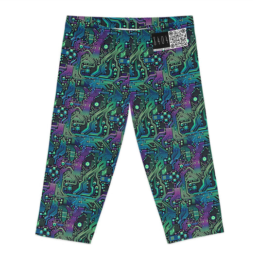 Tech-Infused Neon Tech-Forward Streetwear Women's Capri Leggings - 8404 Design-66