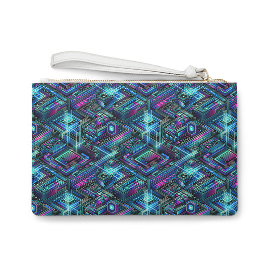 Digital Dreamland Futuristic Tech Aesthetic Clutch Bag - 8404 Design-42