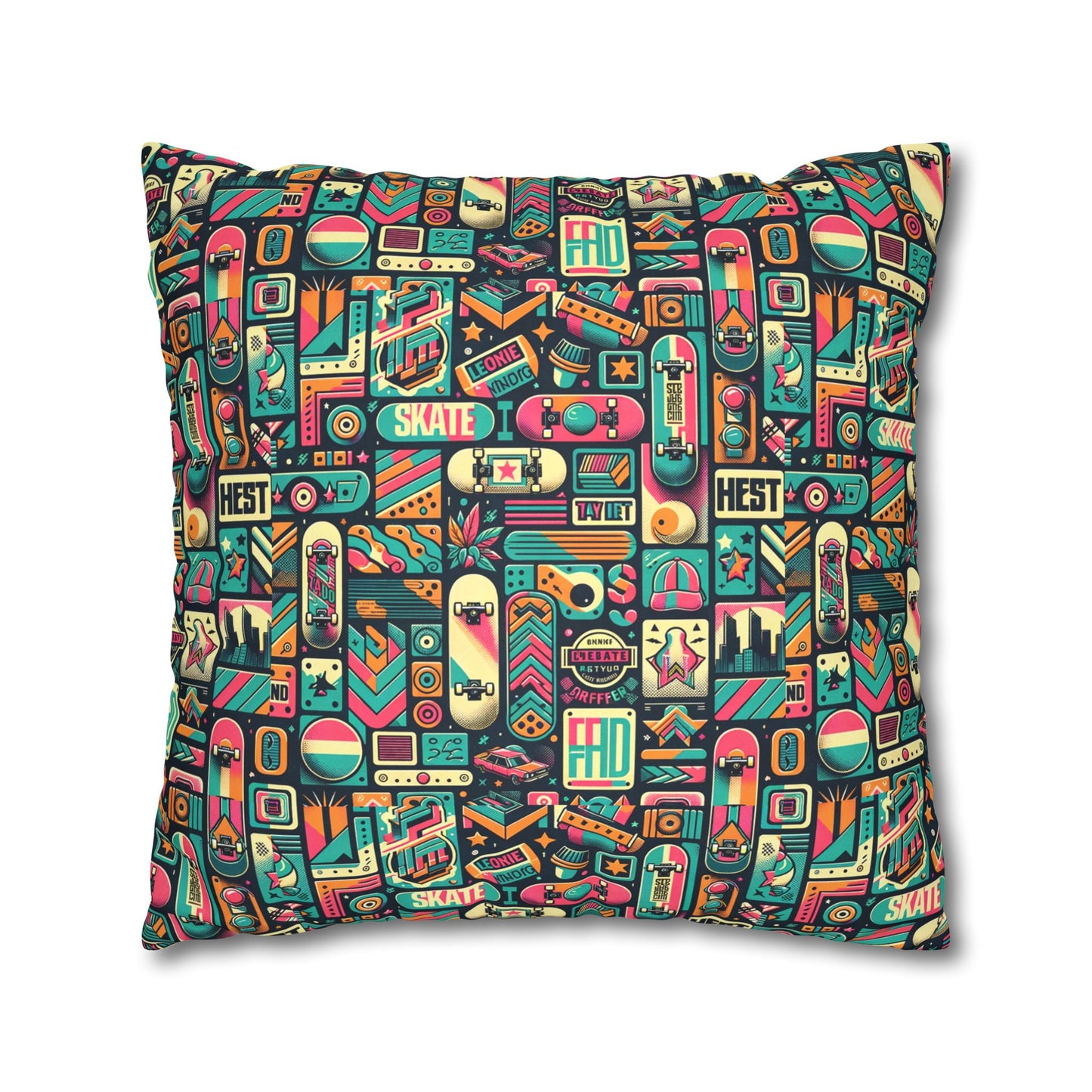 Skate Culture Revival Urban Retro Cool Faux Suede Square Pillowcase - 8404 Design-61