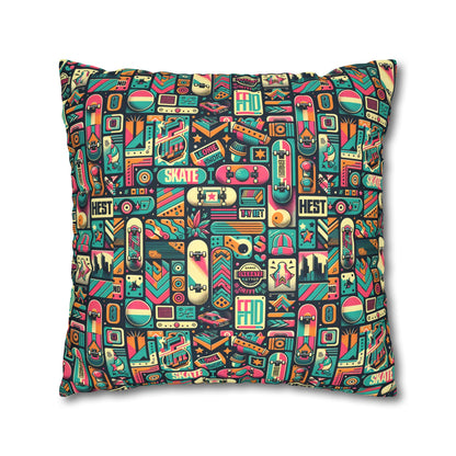 Skate Culture Revival Urban Retro Cool Faux Suede Square Pillowcase - 8404 Design-61