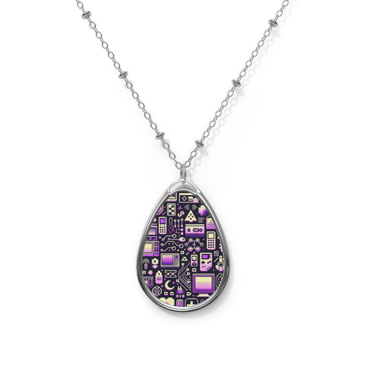 Digital Nostalgia Remix Modern Vintage Fusion Oval Necklace - 8404 Design-54