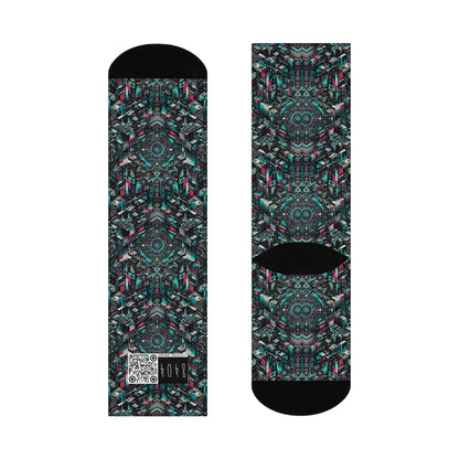 Digital Rebellion Tech-Inspired Streetwear Cushioned Crew Socks - 8404 Design-54