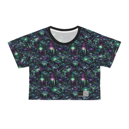 Tech Noir Aesthetics Tech-Forward Urban Dystopia Crop Tee - 8404 Design-43