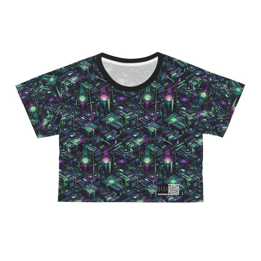 Tech Noir Aesthetics Tech-Forward Urban Dystopia Crop Tee - 8404 Design-43