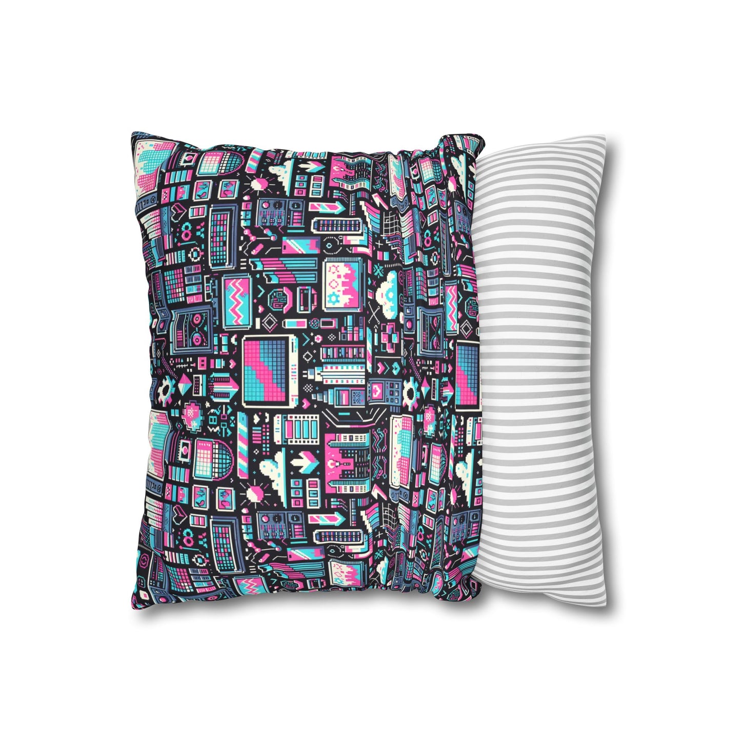 Digital Rebellion Youthful Streetwear with a Rebellious Digital Twist Faux Suede Square Pillowcase - 8404 Design-71