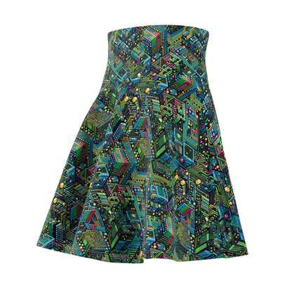 Digital Nomad Chic Cyberpunk Tech Women's Skater Skirt - 8404 Design-56