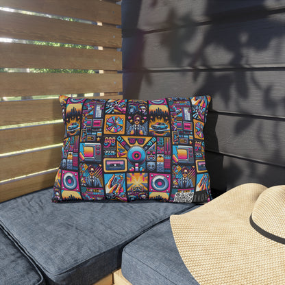 Digital Pop Culture Mashup Maximalist Pop Outdoor Pillow - 8404 Design-52