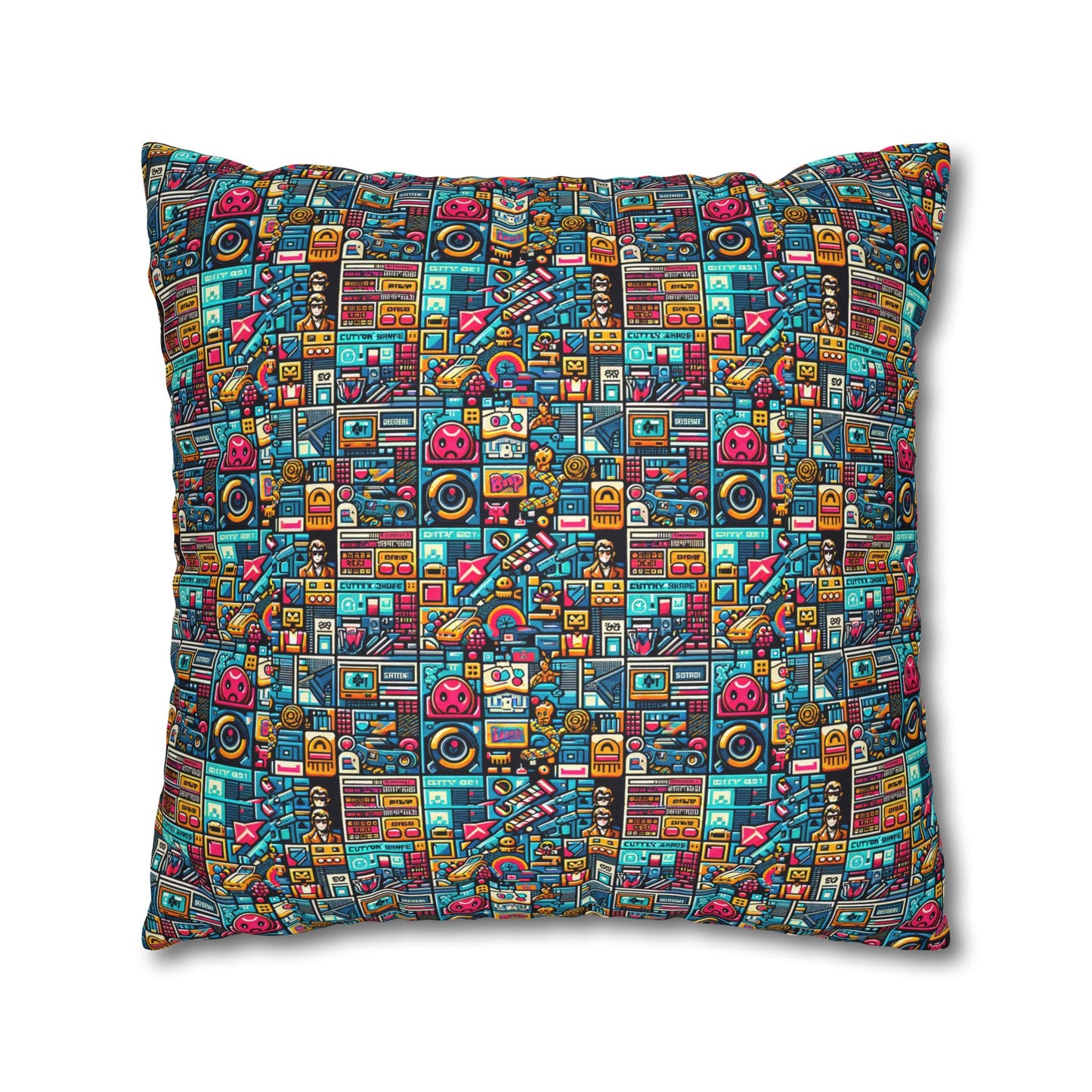 Digital Pop Culture Mashup Maximalist Pop Spun Polyester Square Pillowcase - 8404 Design-47