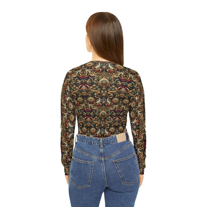 Digital Renaissance Luxurious Streetwear Inspired By Classical Art With a Modern Twist Women's Long Sleeve V-Neck Shirt - 8404 Design-76