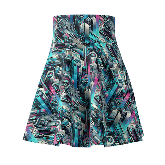 Digital Motion Futuristic Tech Women's Skater Skirt - 8404 Design-40