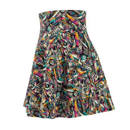 Urban Graffiti Fusion Eclectic Street Art Meets Modern Tech Culture Women's Skater Skirt - 8404 Design-55