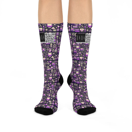 Digital Nostalgia Remix Modern Vintage Fusion Cushioned Crew Socks - 8404 Design-54