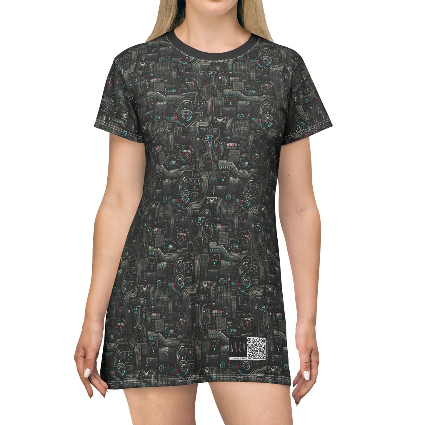 Tech Noir Aesthetics Sleek Tech Streetwear T-Shirt Dress - 8404 Design-52
