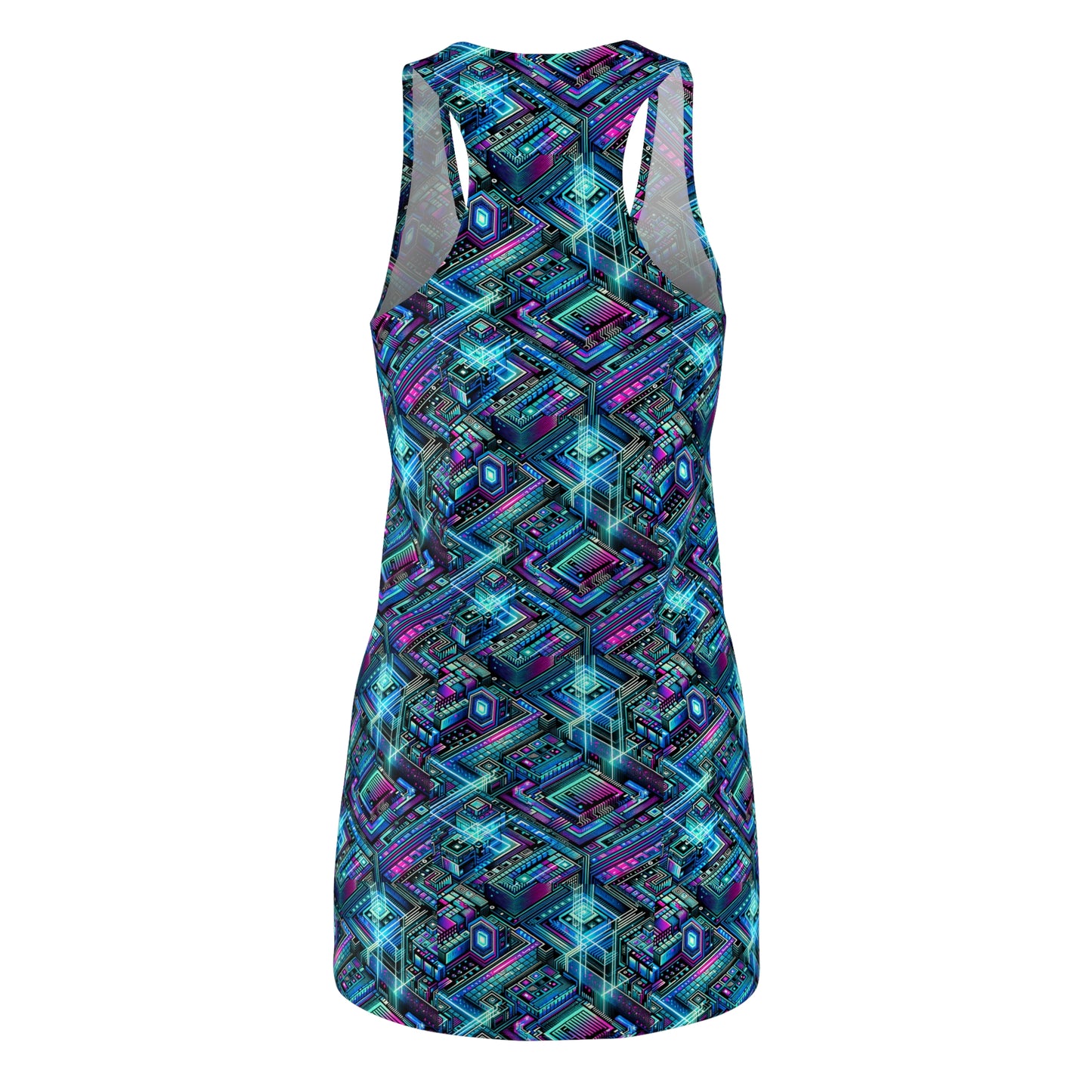 Digital Dreamland Futuristic Tech Aesthetic Women's Cut & Sew Racerback Dress - 8404 Design-42