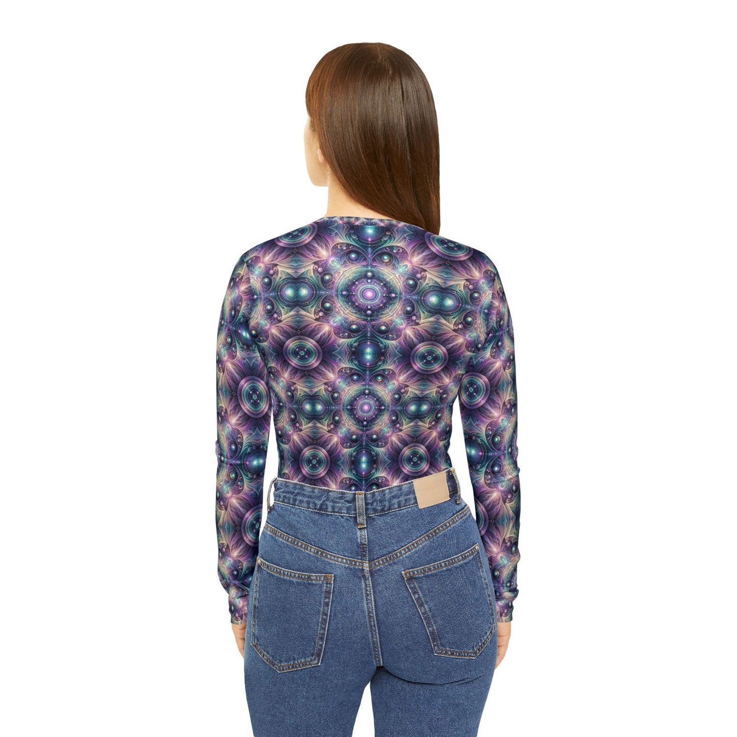 Iridescent Tech Fusion Tech-Forward Streetwear Women's Long Sleeve V-Neck Shirt - 8404 Design-61