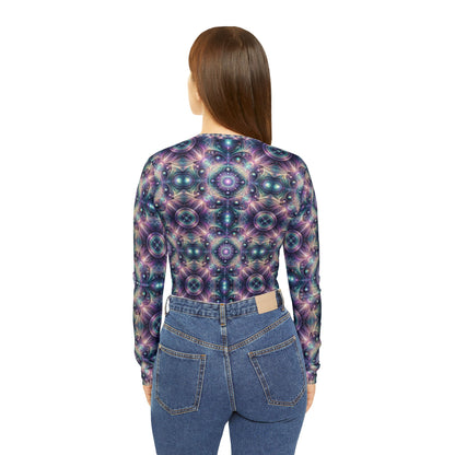 Iridescent Tech Fusion Tech-Forward Streetwear Women's Long Sleeve V-Neck Shirt - 8404 Design-61