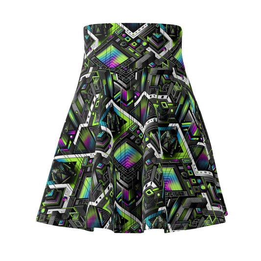 Retro Futurism Graphics Tech-Forward Streetwear Women's Skater Skirt - 8404 Design-52
