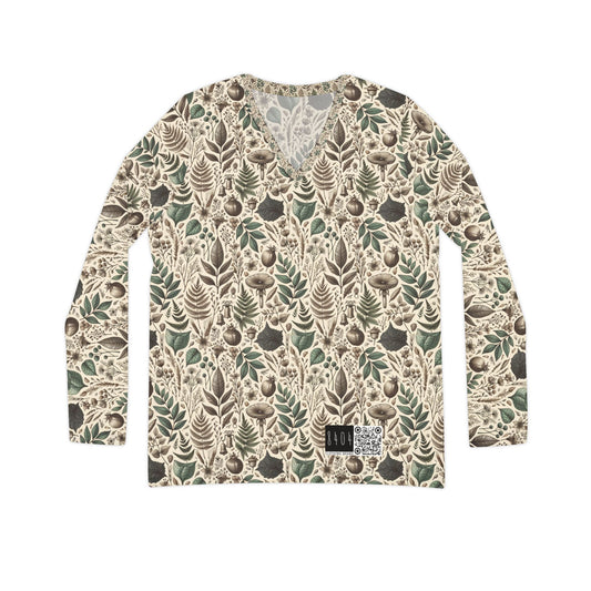 Sustainable Streetwear Modern Eco-Conscious Women's Long Sleeve V-Neck Shirt - 8404 Design-57