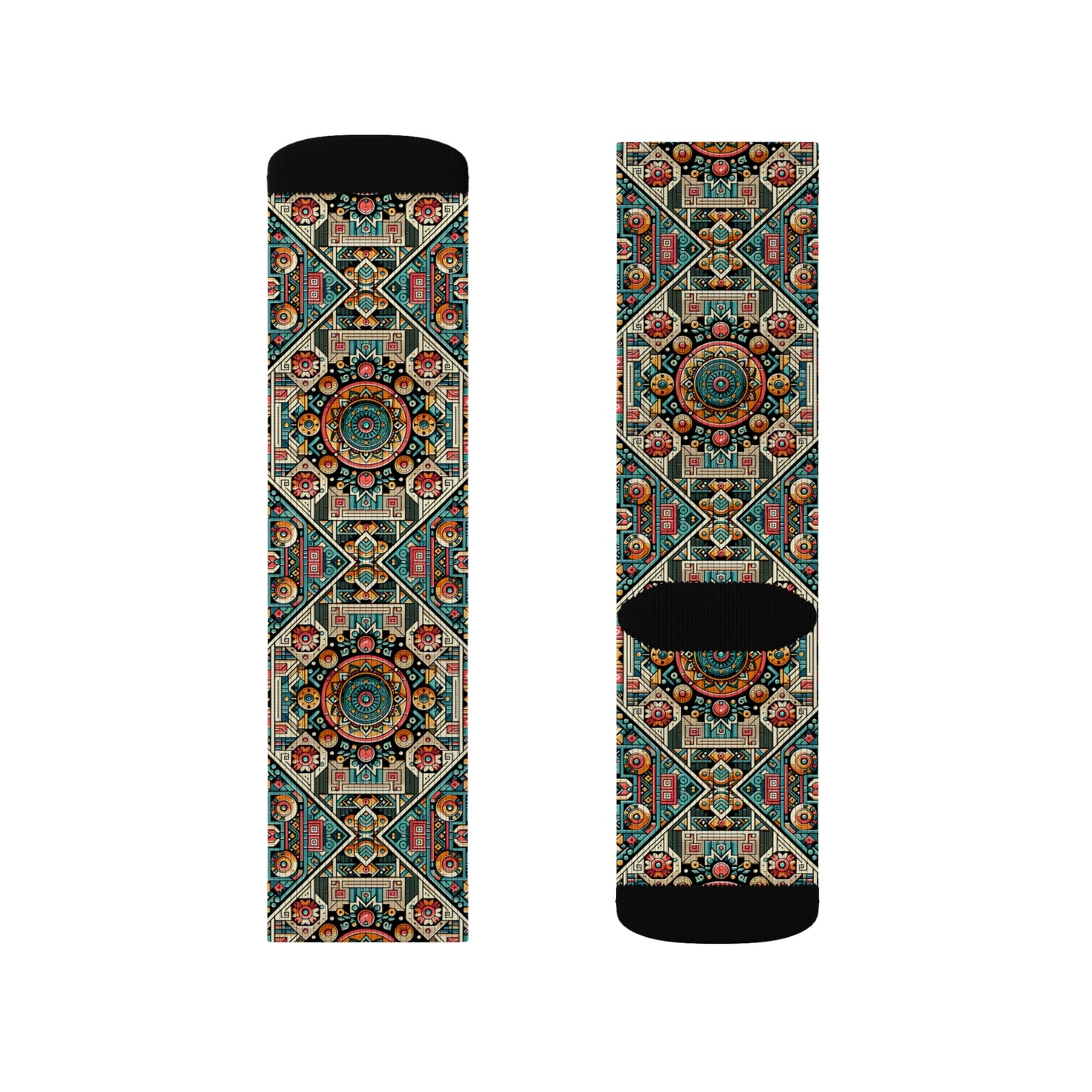 Cultural Fusion Tech Blend of Cultural Heritage With Tech-Inspired Elements Sublimation Socks - 8404 Design-74