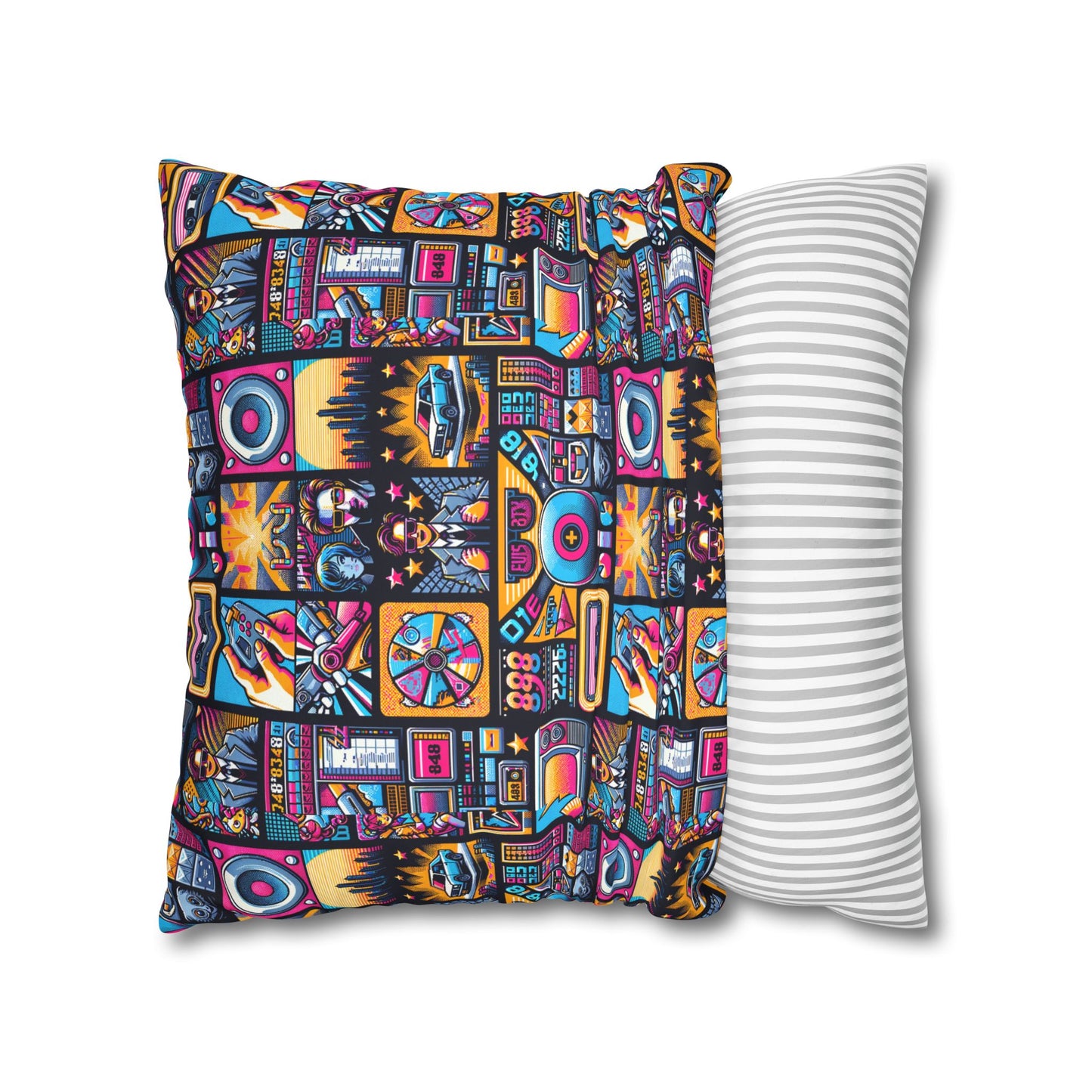 Digital Pop Culture Mashup Maximalist Pop Faux Suede Square Pillowcase - 8404 Design-52