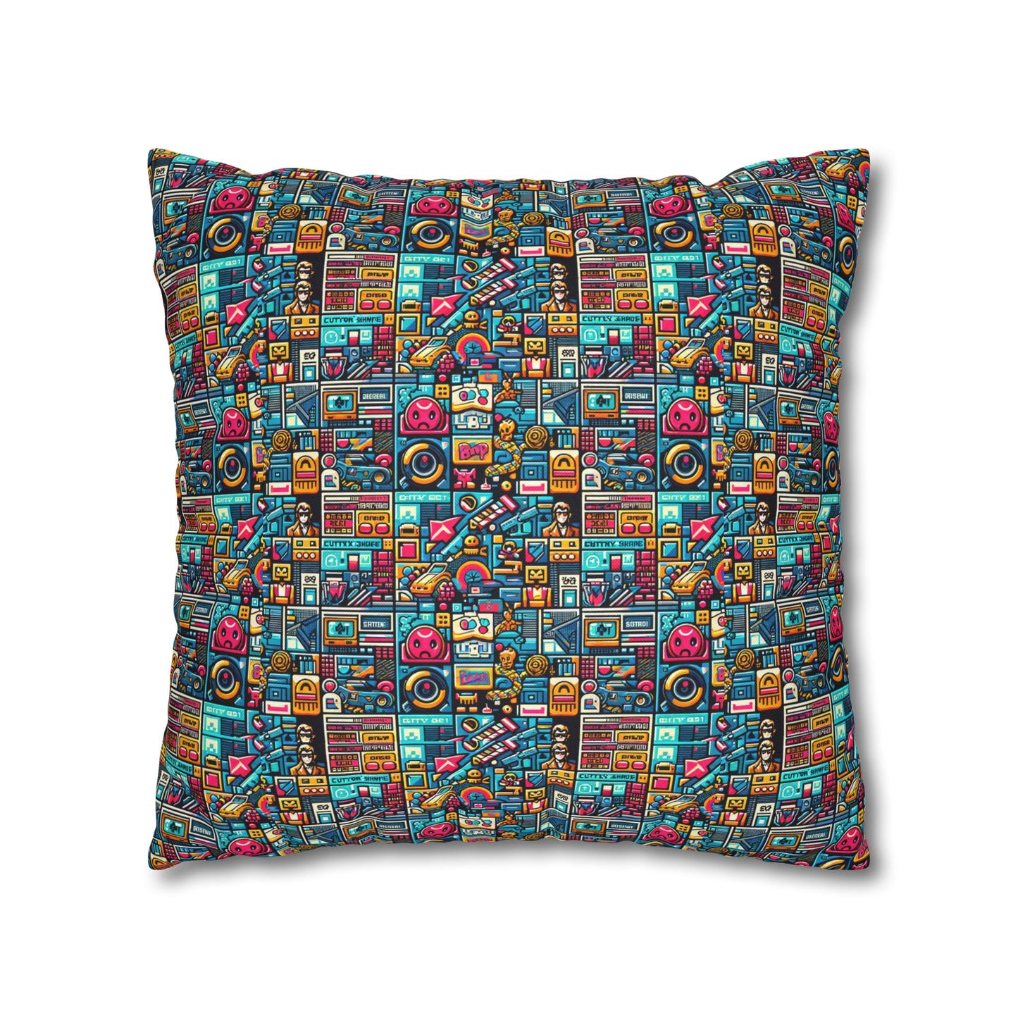Digital Pop Culture Mashup Maximalist Pop Spun Polyester Square Pillowcase - 8404 Design-47