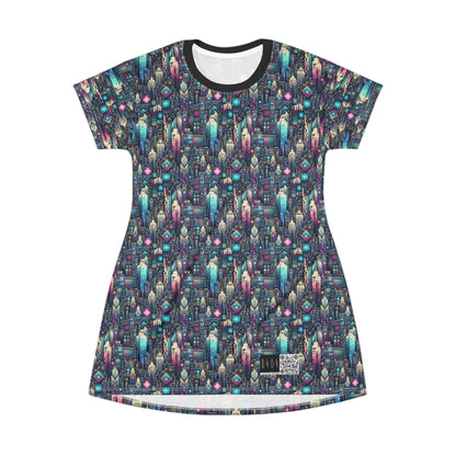 Digital Renaissance Tech-Forward Maximalism T-Shirt Dress - 8404 Design-56