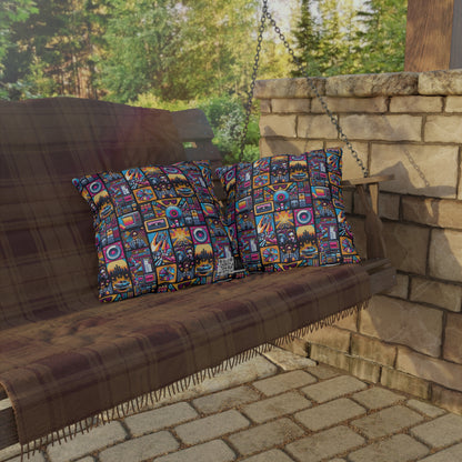 Digital Pop Culture Mashup Maximalist Pop Outdoor Pillow - 8404 Design-52