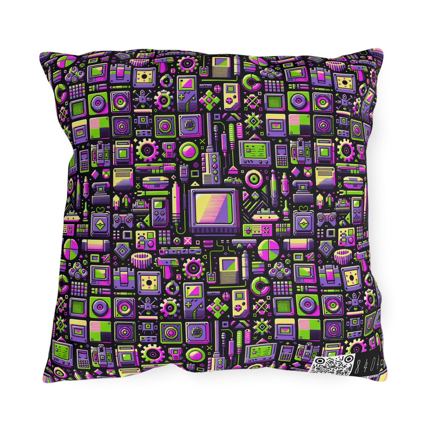 Digital Nostalgia Remix Modern Vintage Fusion Outdoor Pillow - 8404 Design-67