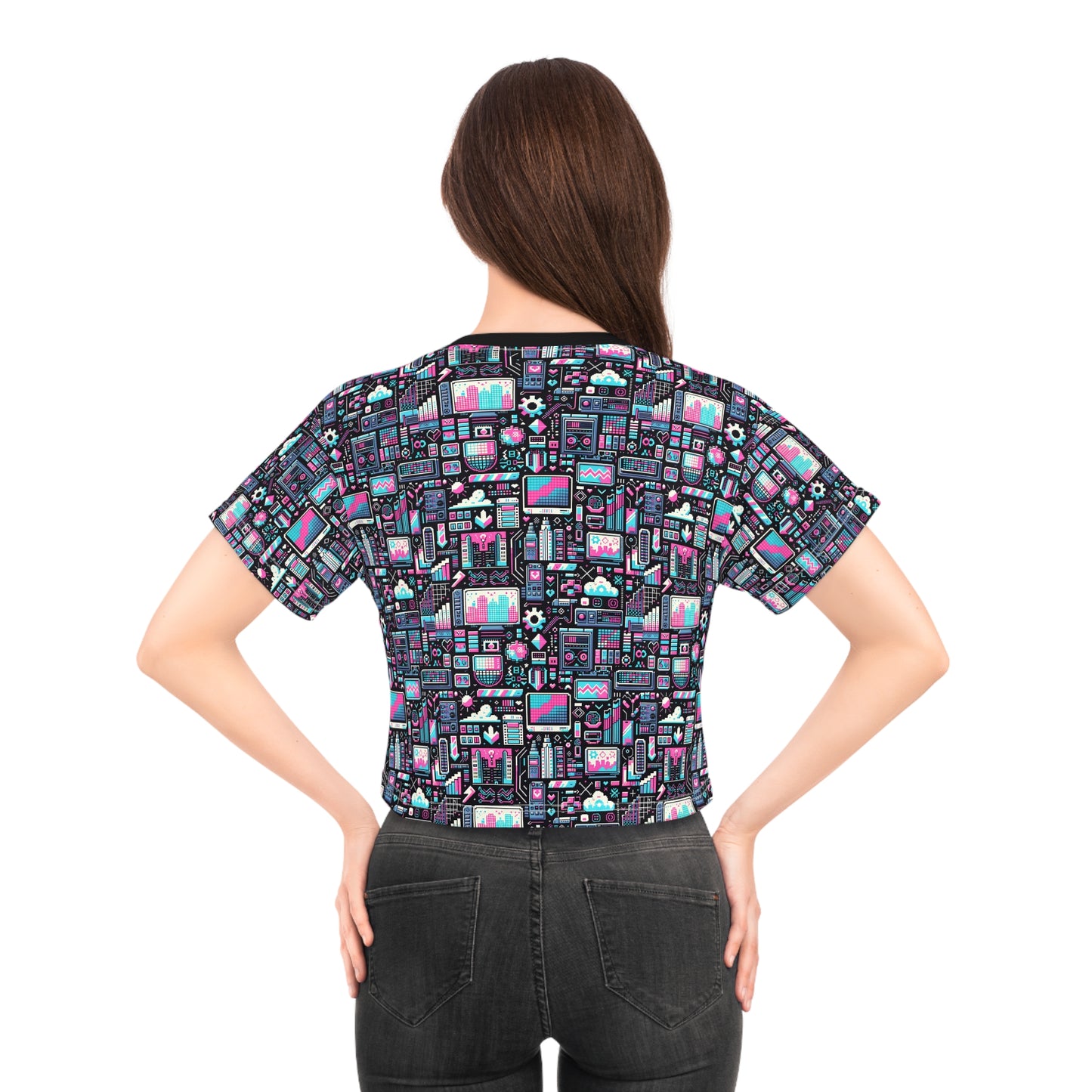 Digital Rebellion Youthful Streetwear with a Rebellious Digital Twist Crop Tee - 8404 Design-71