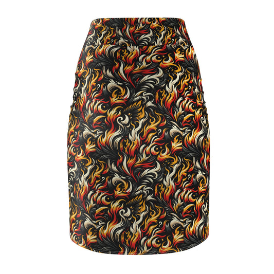 Fire & Flames Bold Streetwear Statement Women's Pencil Skirt - 8404 Design-55