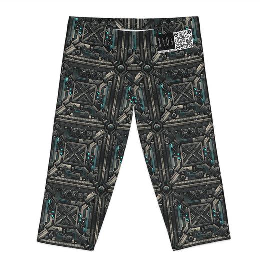Tech Noir Futuristic Tech Aesthetic with a Dark Twist Women's Capri Leggings - 8404 Design-59