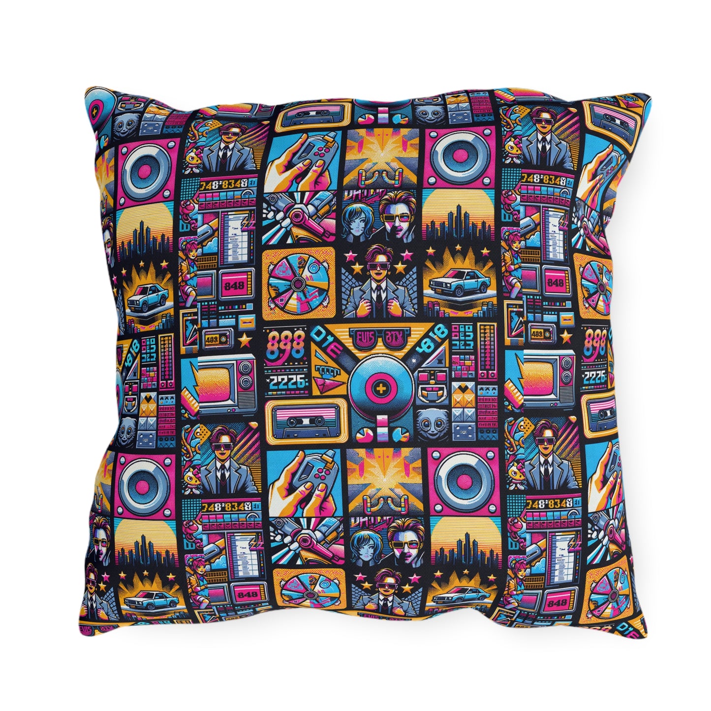 Digital Pop Culture Mashup Maximalist Pop Outdoor Pillow - 8404 Design-52